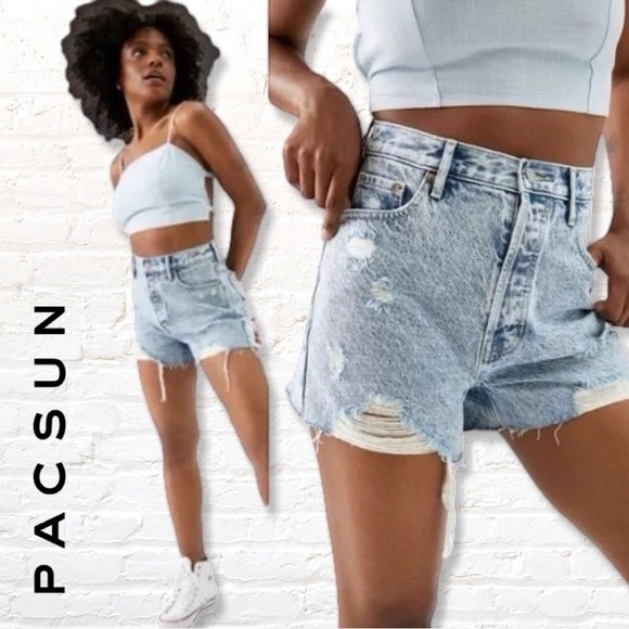 🎁 3 for $30 PacSun Acid Wash Ultra High Waisted Vintage Denim Shorts Size 26 - Picture 1 of 10